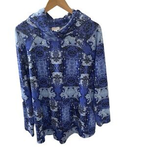 LuLaRoe Size Xl Purple Patterned Pullover With Hood and Kangaroo Pockets Long